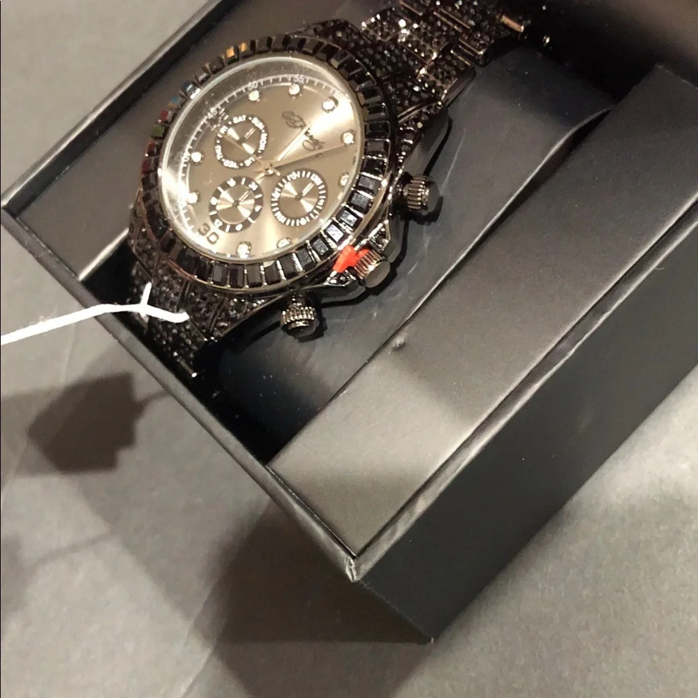 Ed Hardy black onyx look gemstone bling wristwatch new in pink Ed Hardy logo box